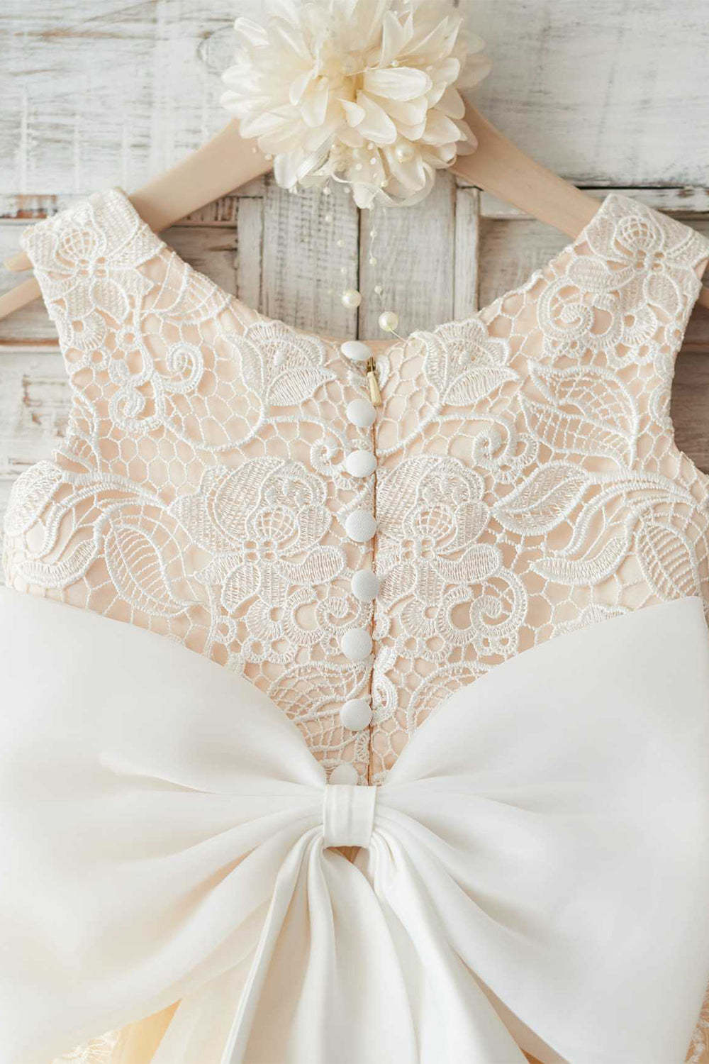 Jewel Champagne Flower Girl Dress with Lace