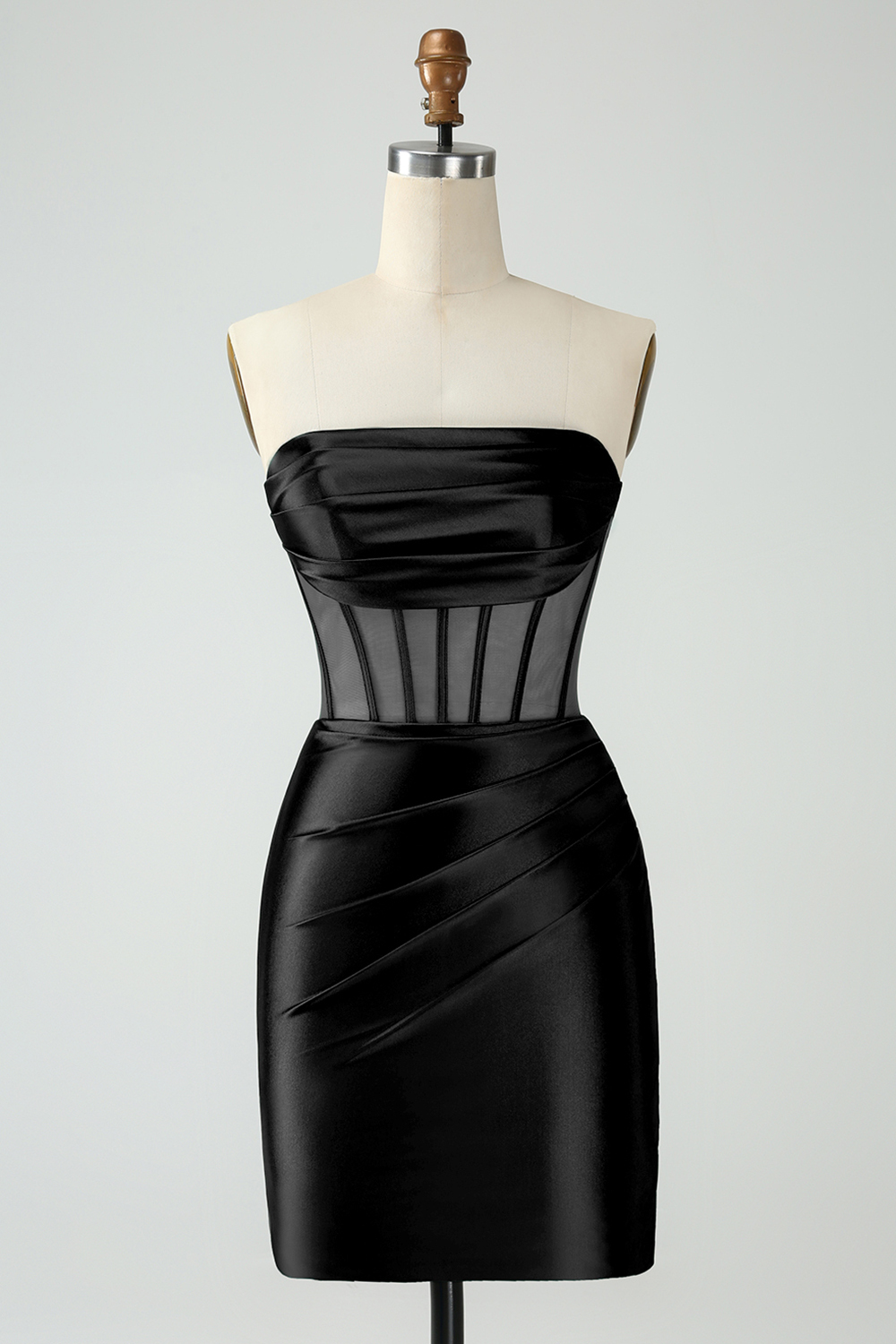 Dark Green Strapless Pleated Bodycon Mini Homecoming Dress