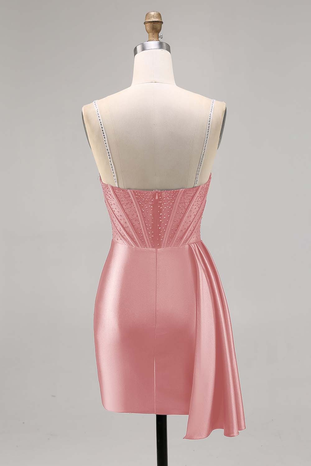 Sparkly Navy Corset Satin Short Beaded Homecoming Dress with Drape