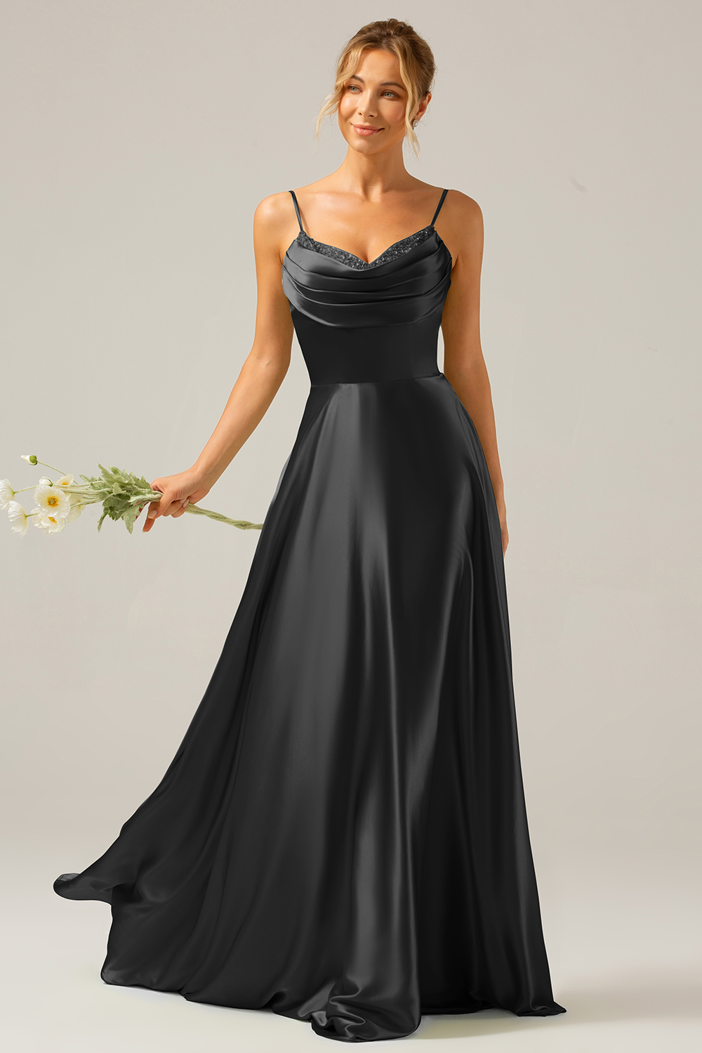 A Line Green Cowl Neck Bridesmaid Dress with Sequins