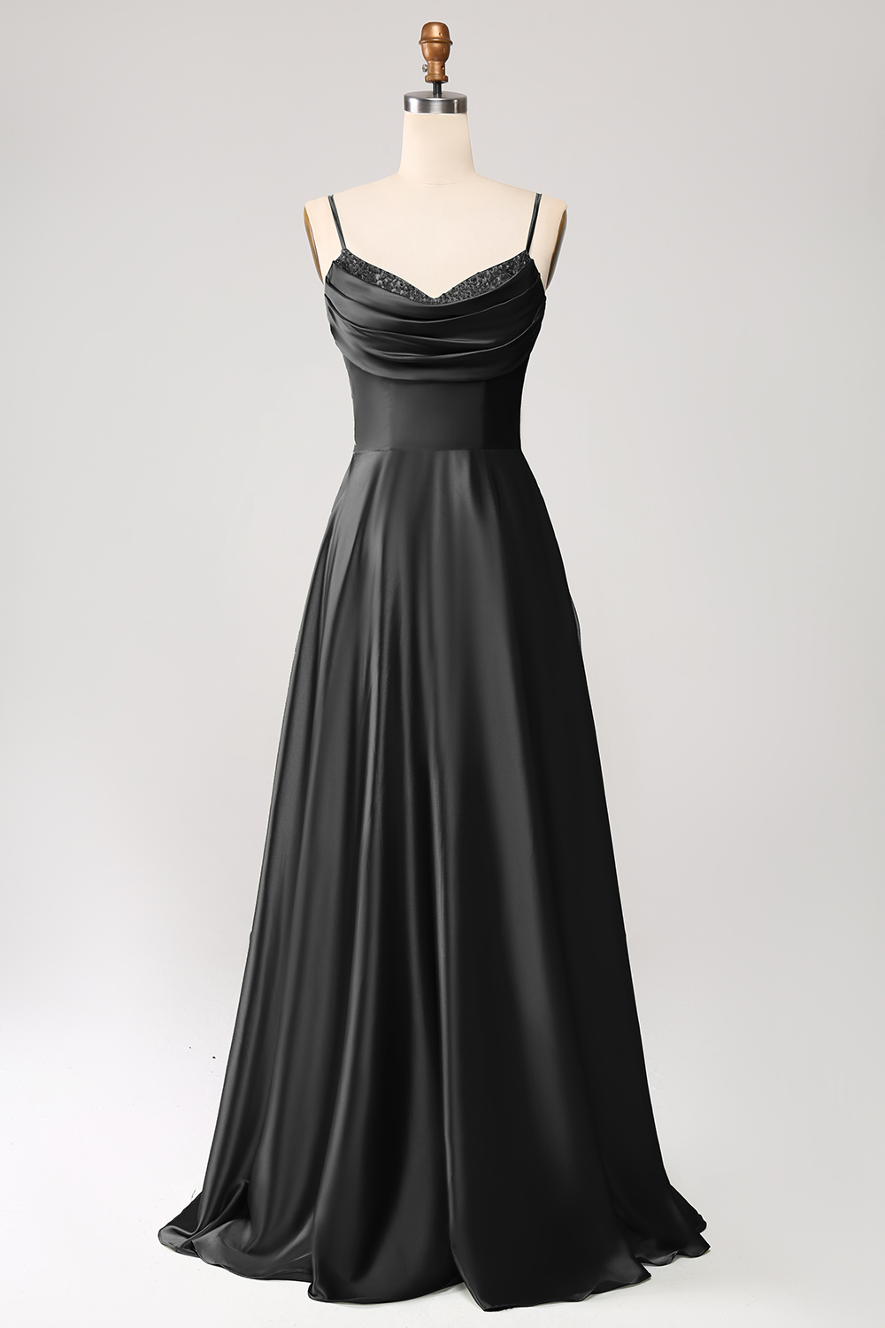 Green A Line Cowl Neck Prom Dress with Sequins