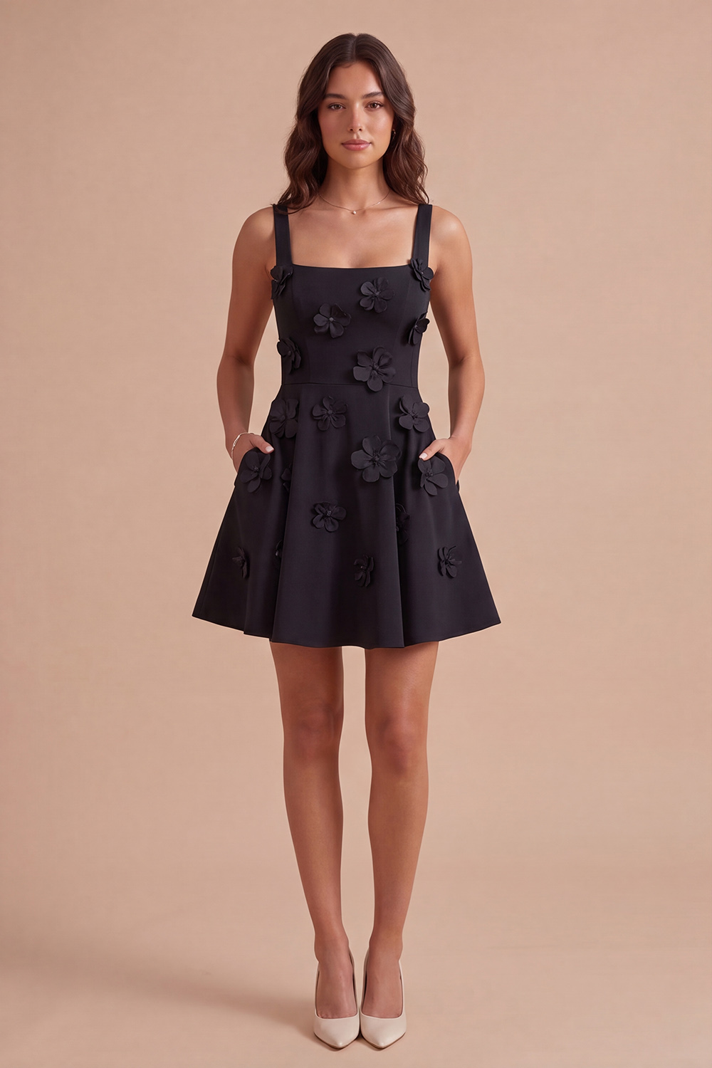 Blue Floral A Line Square Neck Short Homecoming Dress