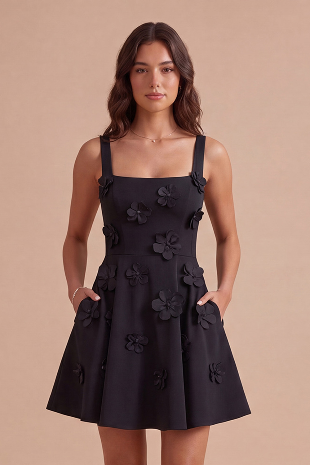 Blue Floral A Line Square Neck Short Homecoming Dress