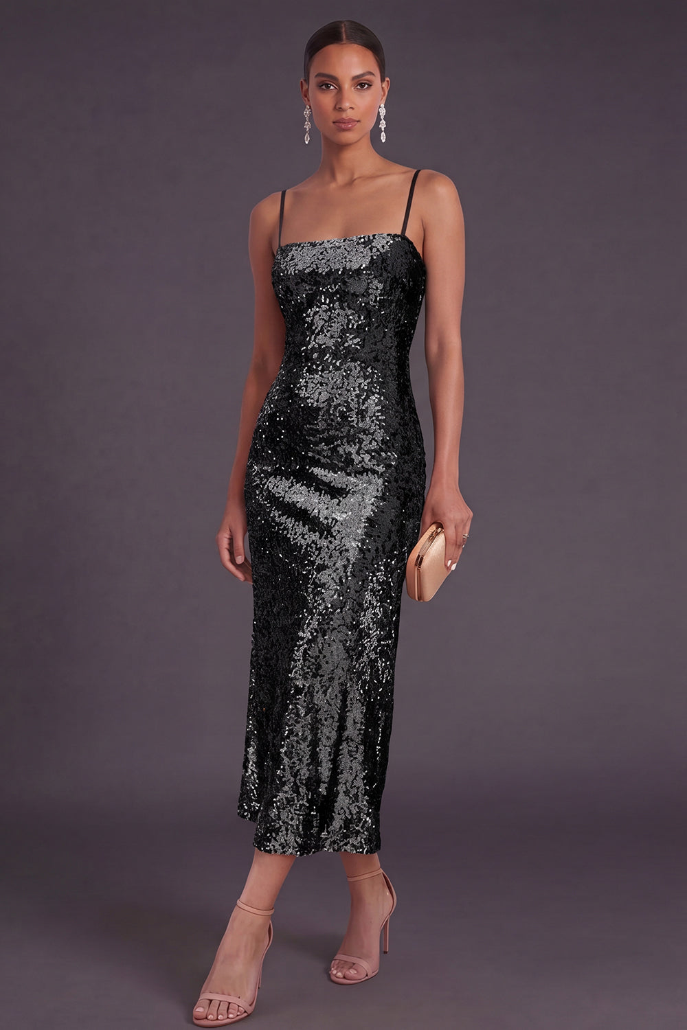 Sparkly Black Spaghetti Straps Mermaid Sequin Long Formal Dress