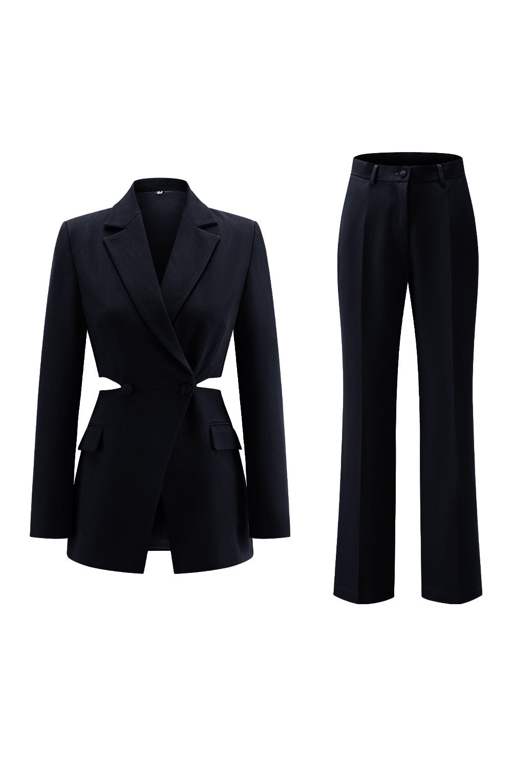 Grey Blue 2 Piece Notched Lapel Cut Out Women Prom Suits