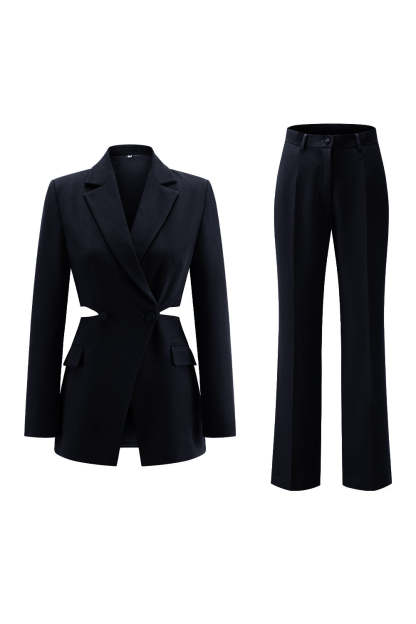 Grey Blue 2 Piece Notched Lapel Cut Out Women Prom Suits
