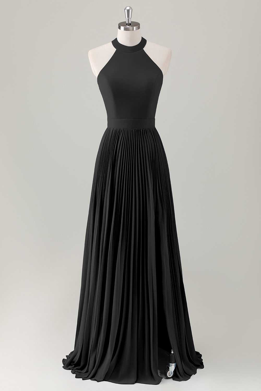 Leely Women Grey Blue Bridesmaid Dress with Slit A-Line Halter Long Formal Dress with Bow