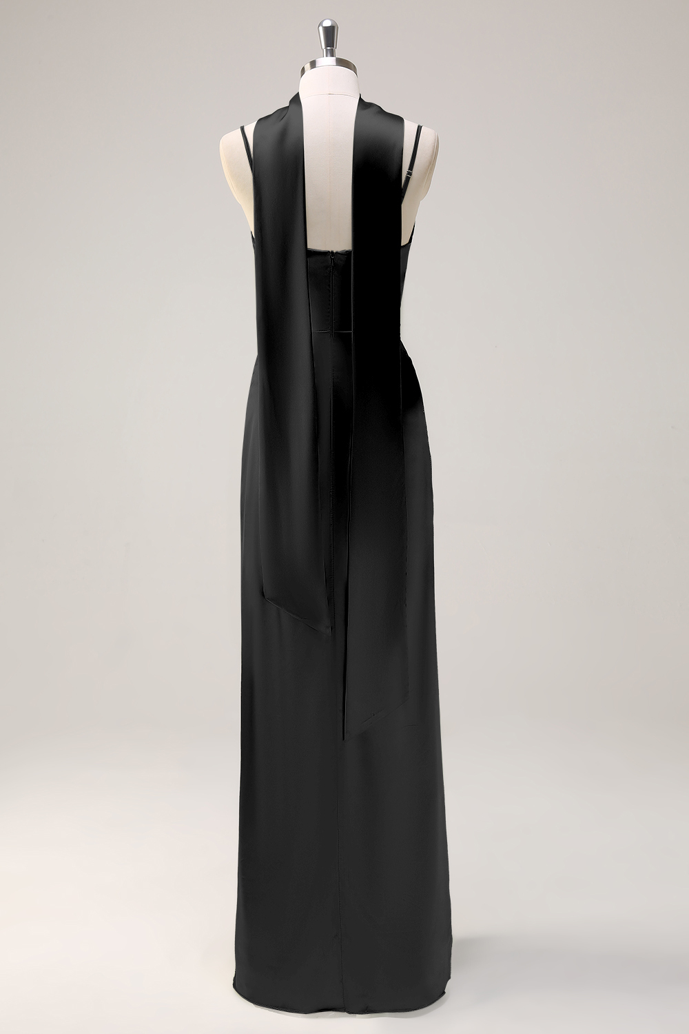 Sage Scoop Neck Sheath Satin Bridesmaid Dress with Ribbon