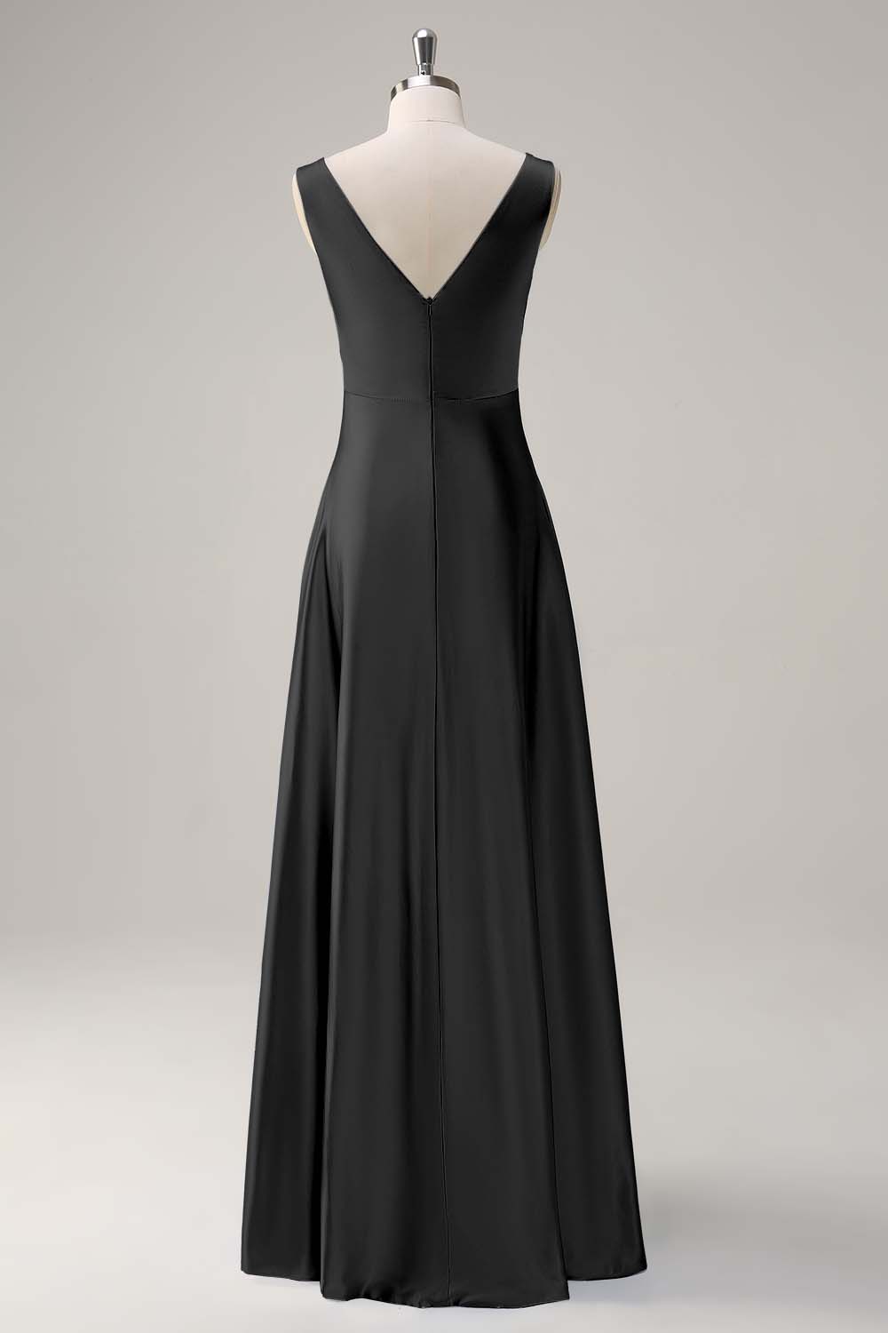 Simple Sky Blue V-Neck Satin A-Line Bridesmaid Dress