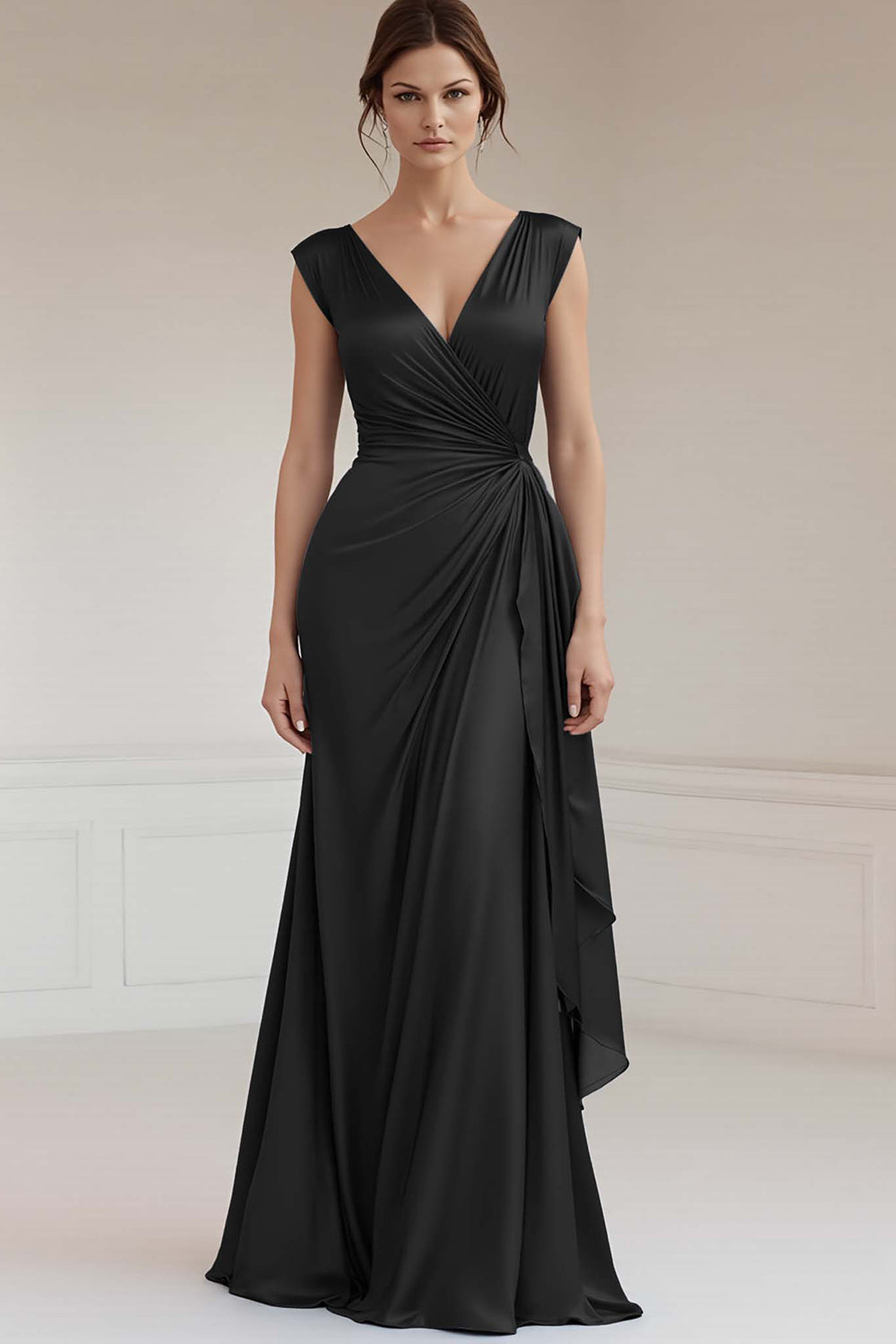 Peacock V-Neck Sleeveless Sheath Ruffled Long Formal Dress