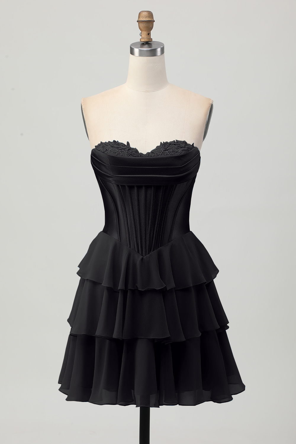 Yellow Sweetheart Corset Short Tiered Homecoming Dress with Appliques