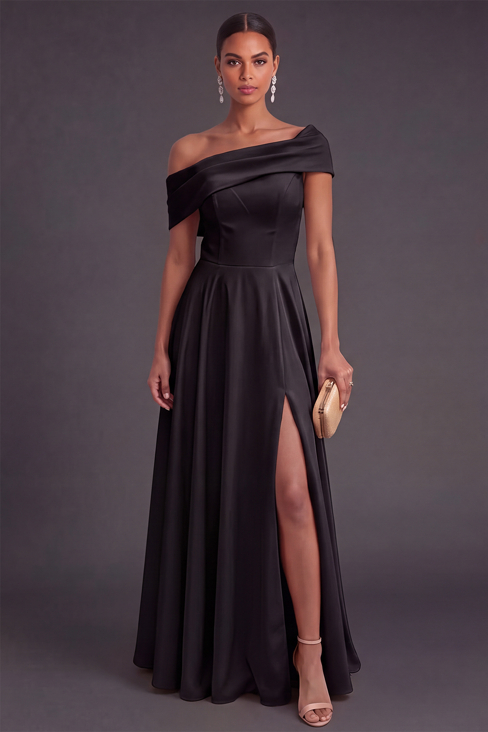 Yellow Off the Shoulder A Line Long Wedding Guest Dress with Slit