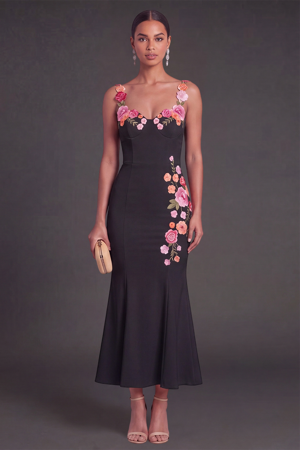 Floral Light Yellow Mermaid Thick Straps Long Wedding Guest Dress
