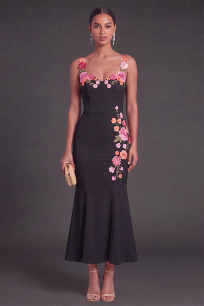 Floral Light Yellow Mermaid Thick Straps Long Wedding Guest Dress
