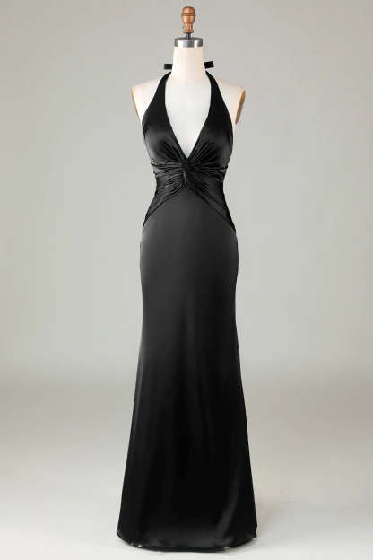 Leely Women Dark Green Bridesmaid Dress Mermaid Halter Long Evening Gala Formal Dress