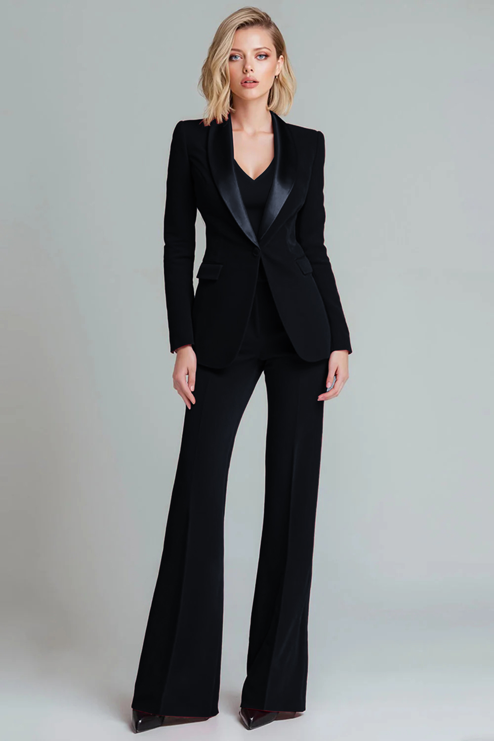 Red 2 Piece Shawl Lapel Elegant Women Prom Suits