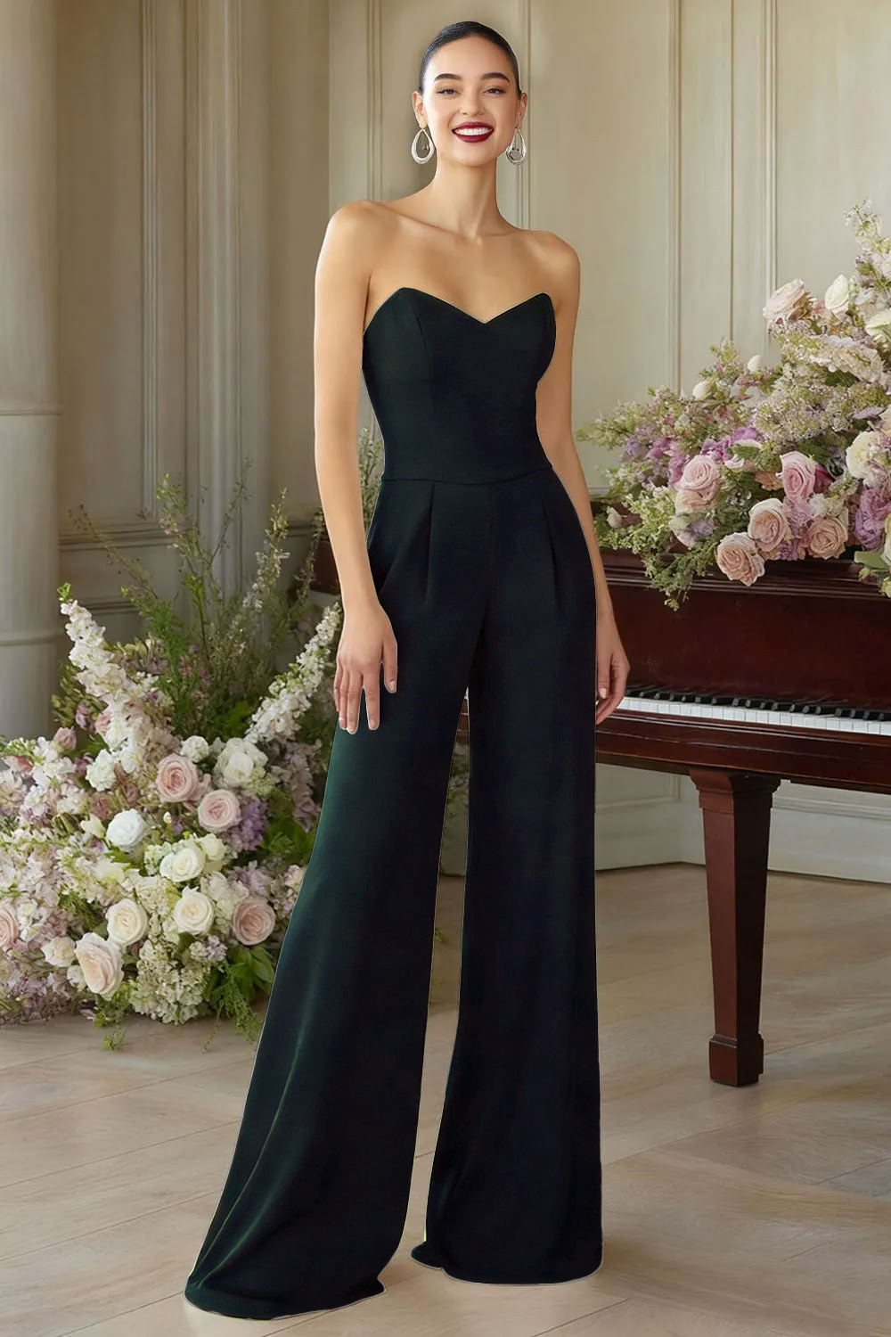 White Sweetheart Wide Leg Formal Jumpsuits