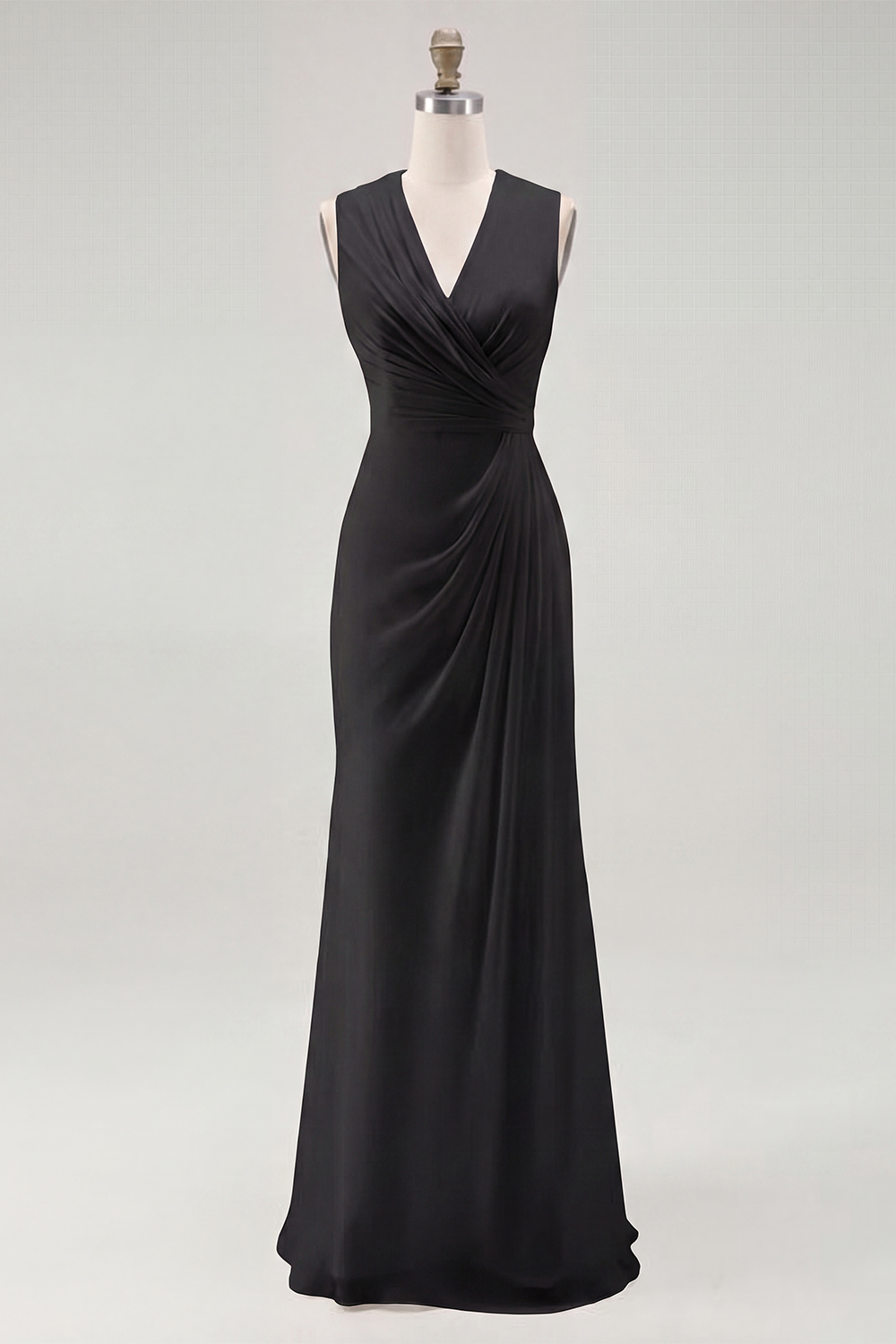 White Chiffon Sheath V-Neck Ruched Maxi Rehearsal Dinner Dress