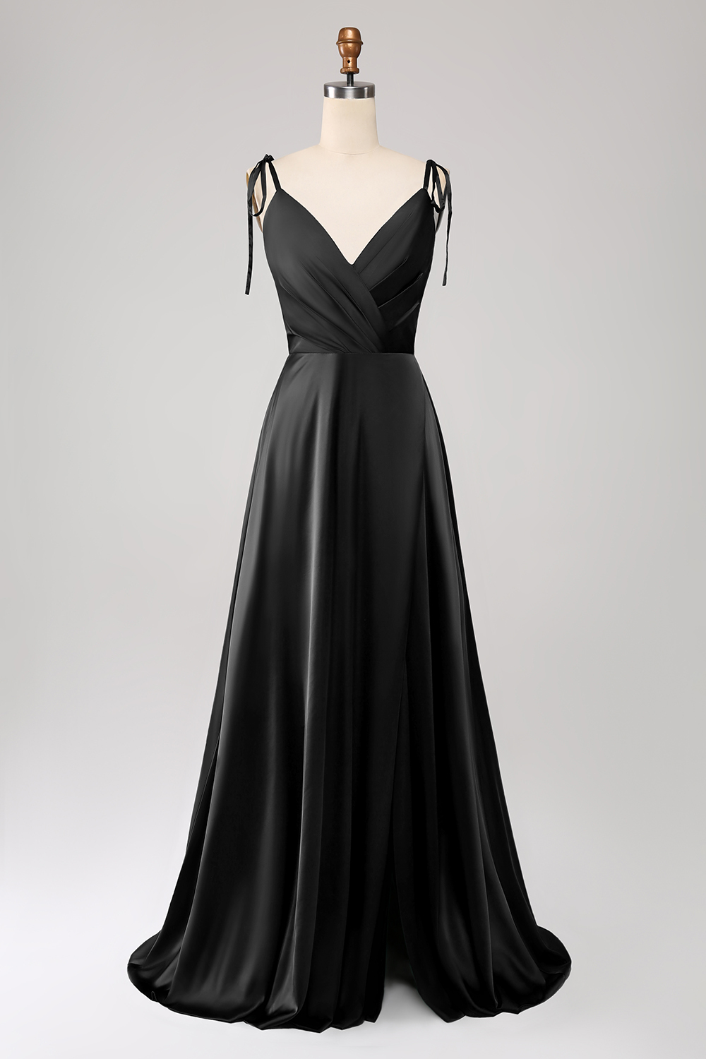 A-Line Dark Green Spaghetti Straps Satin Long Bridesmaid Dress With Slit