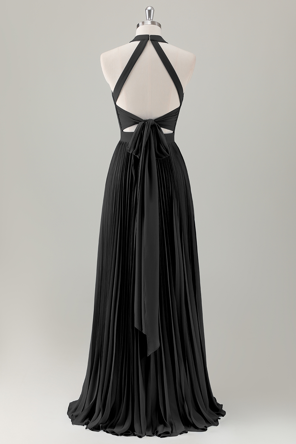 Grey Blue A-Line Halter Long Bridesmaid Dress with Slit