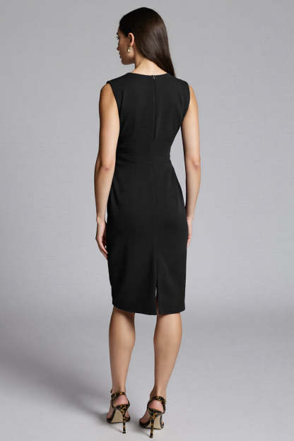 Royal Blue Satin V-Neck Midi Bodycon Work Dress