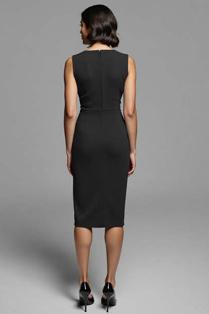 Royal Blue Satin Bodycon Ruched Midi Work Dress with Slit