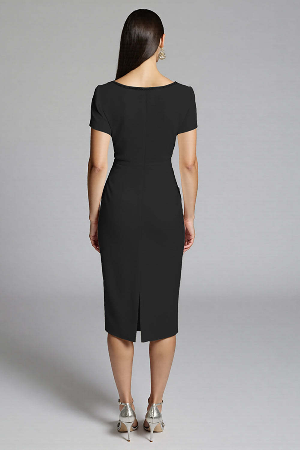 Beige Bodycon Satin Midi Work Dress with Ruffles