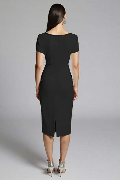 Beige Bodycon Satin Midi Work Dress with Ruffles