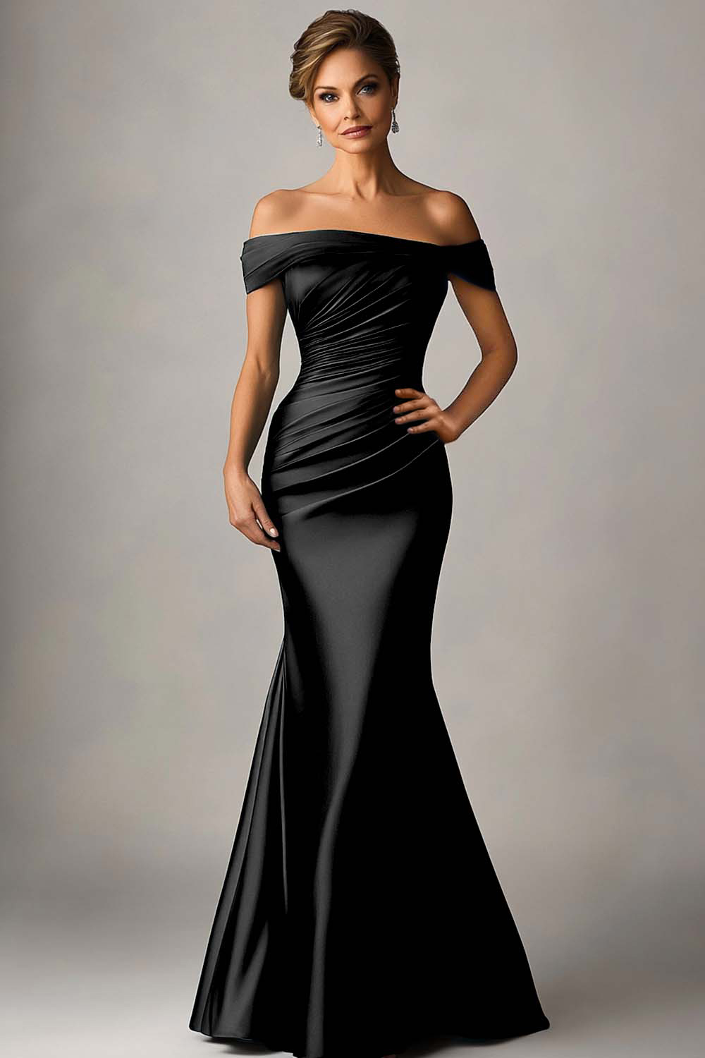 Leely Women Peacock Blue Mermaid Satin Ruched Formal Dress Off the Shoulder Maxi Evening Gala Dress