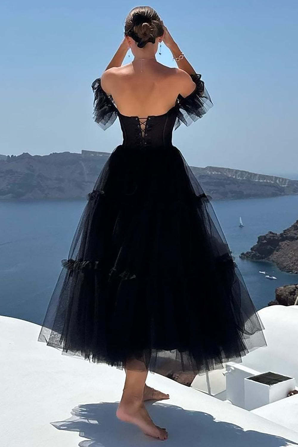A-Line Tulle Sweetheart Black Cocktail Dress