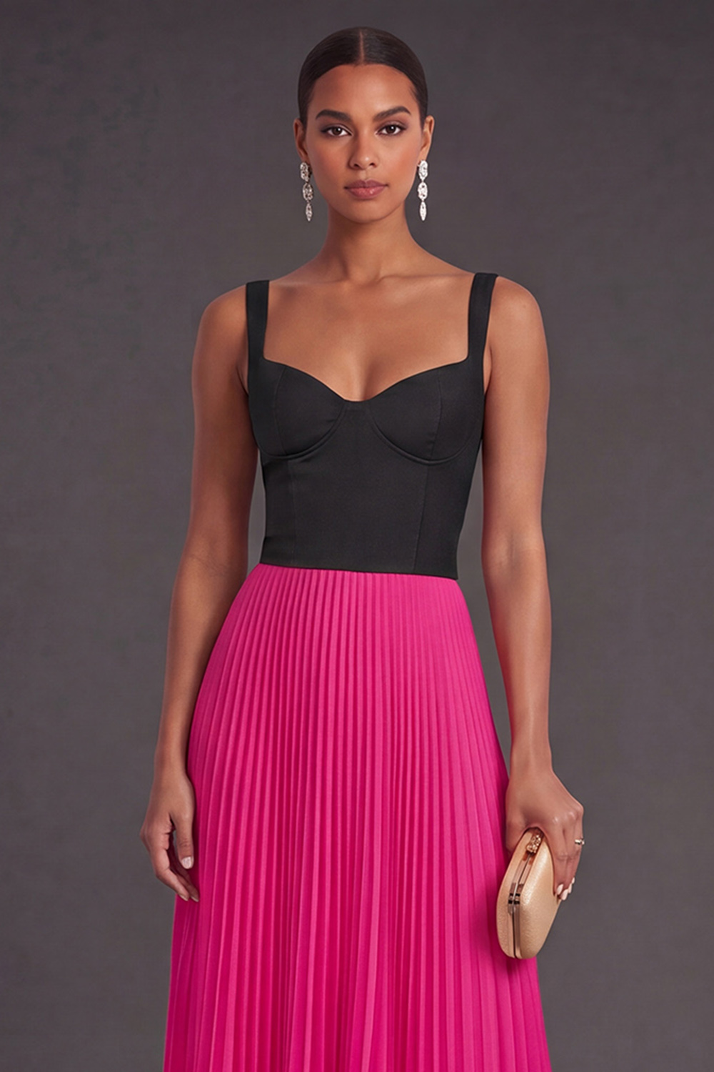 Orange and Fuchsia A Line Pleated Long Formal Dress