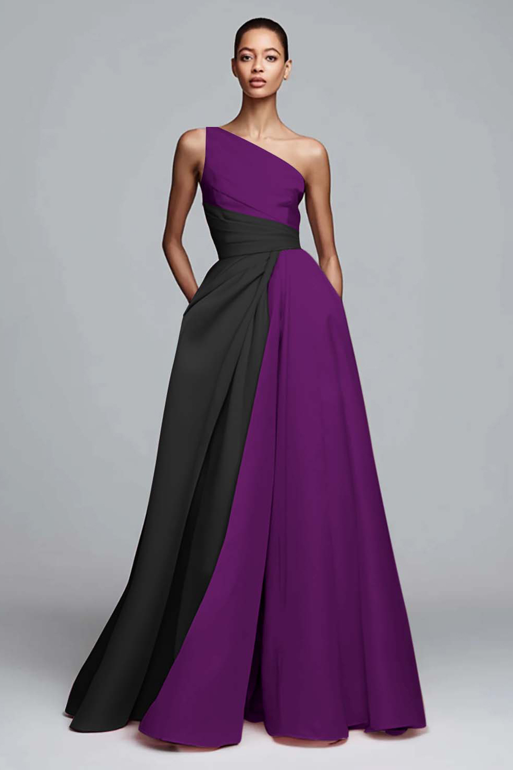 Pink Satin One Shoulder A Line Maxi Formal Dress