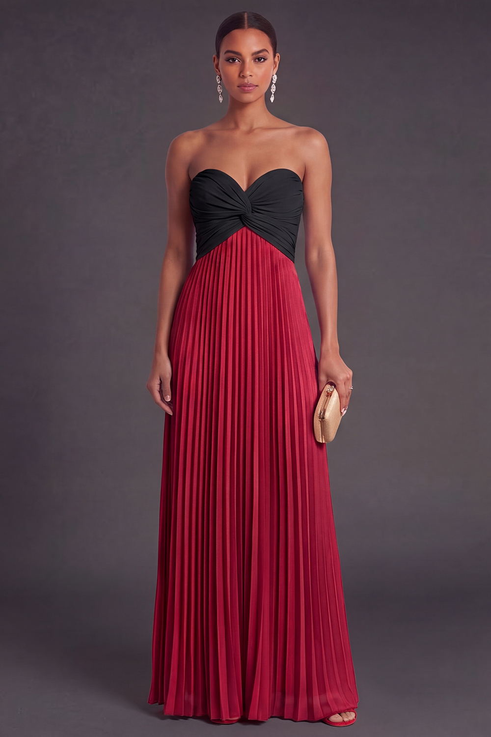 Pink and Orange Front Twisted Sweetheart Pleated Long Formal Dress