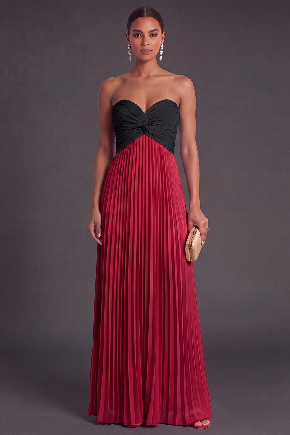 Pink and Orange Front Twisted Sweetheart Pleated Long Formal Dress