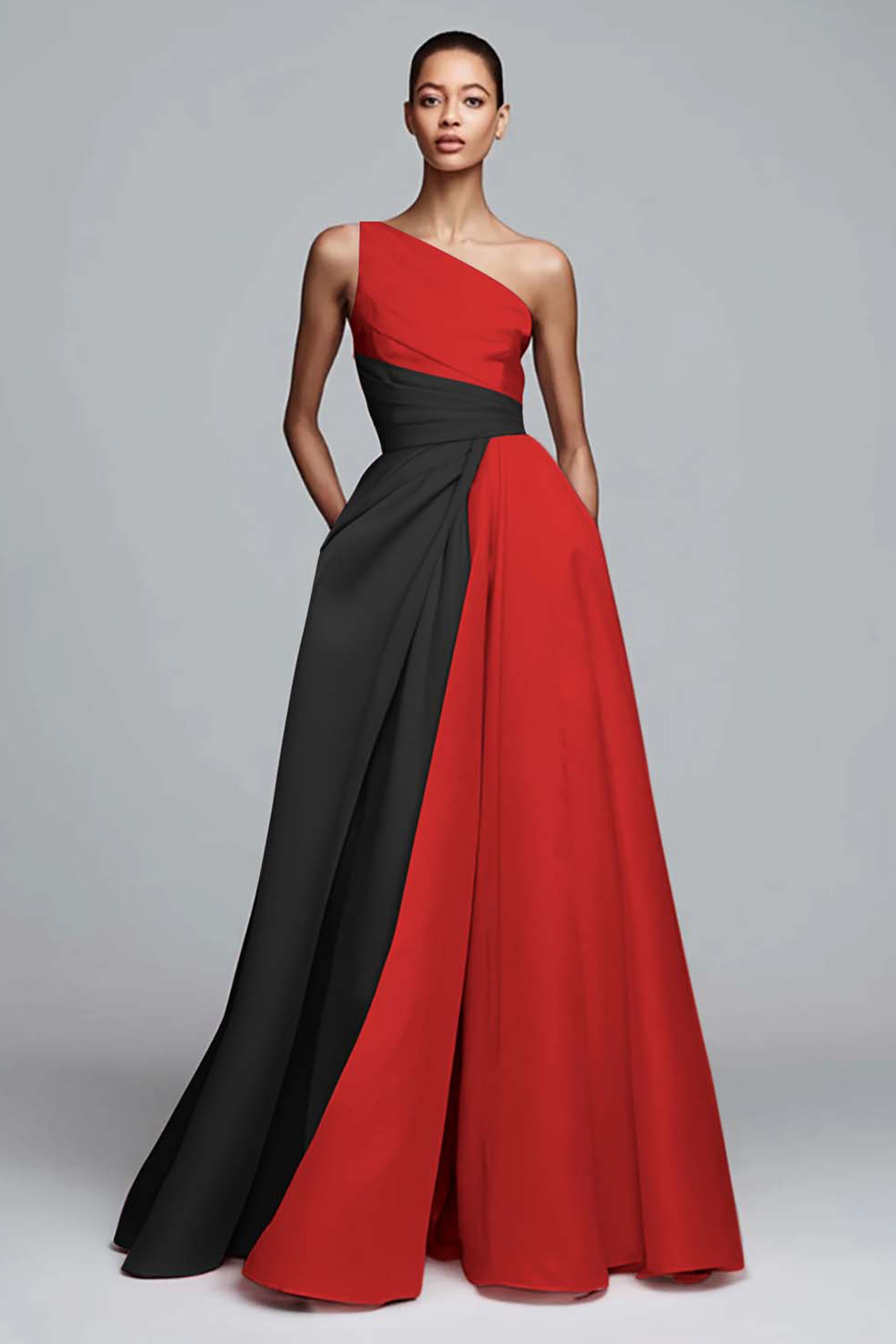 Pink Satin One Shoulder A Line Maxi Formal Dress