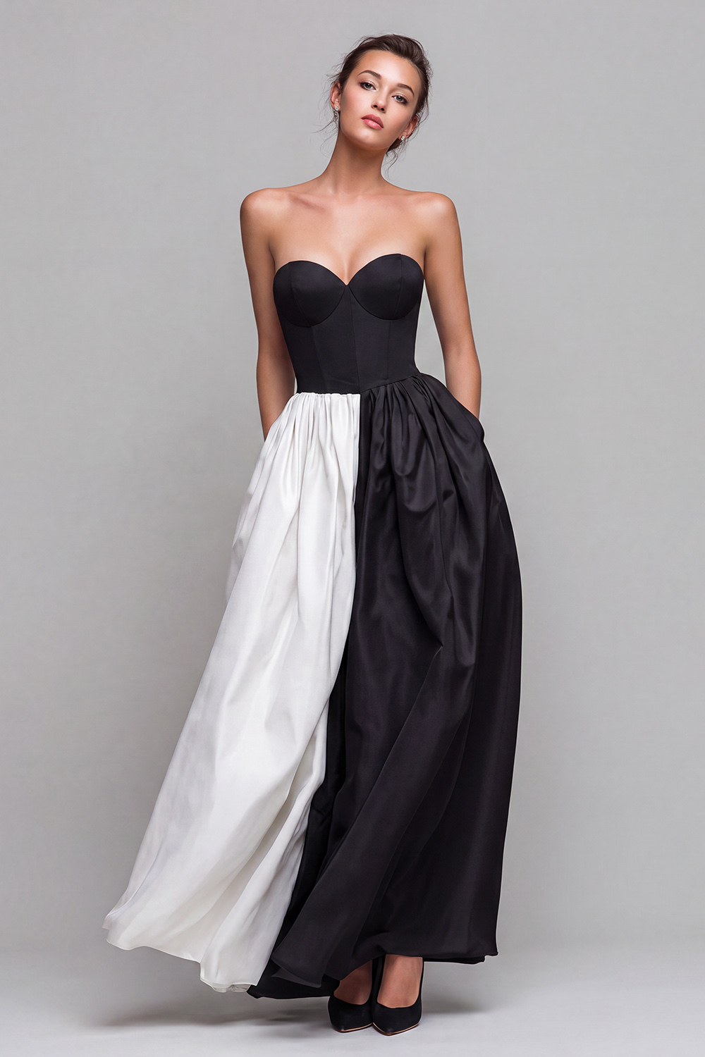 Red and Fuchsia Long Strapless A Line Patchwork Formal Dress