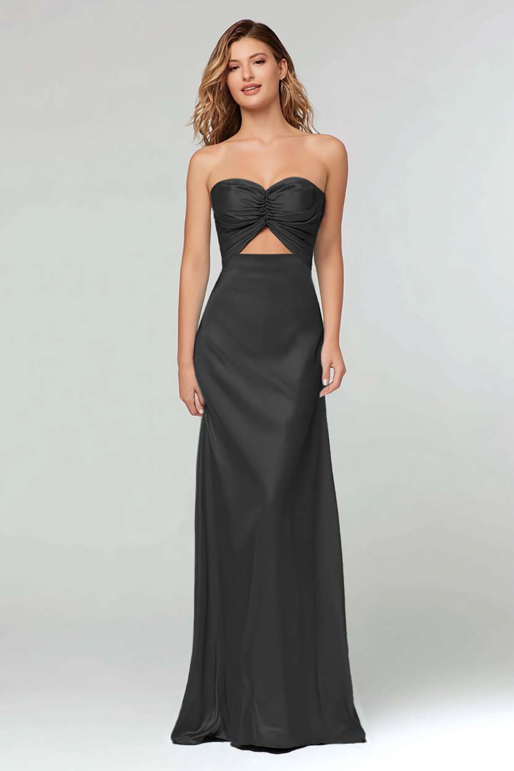 Black Sweetheart Sheath Satin Maxi Formal Dress