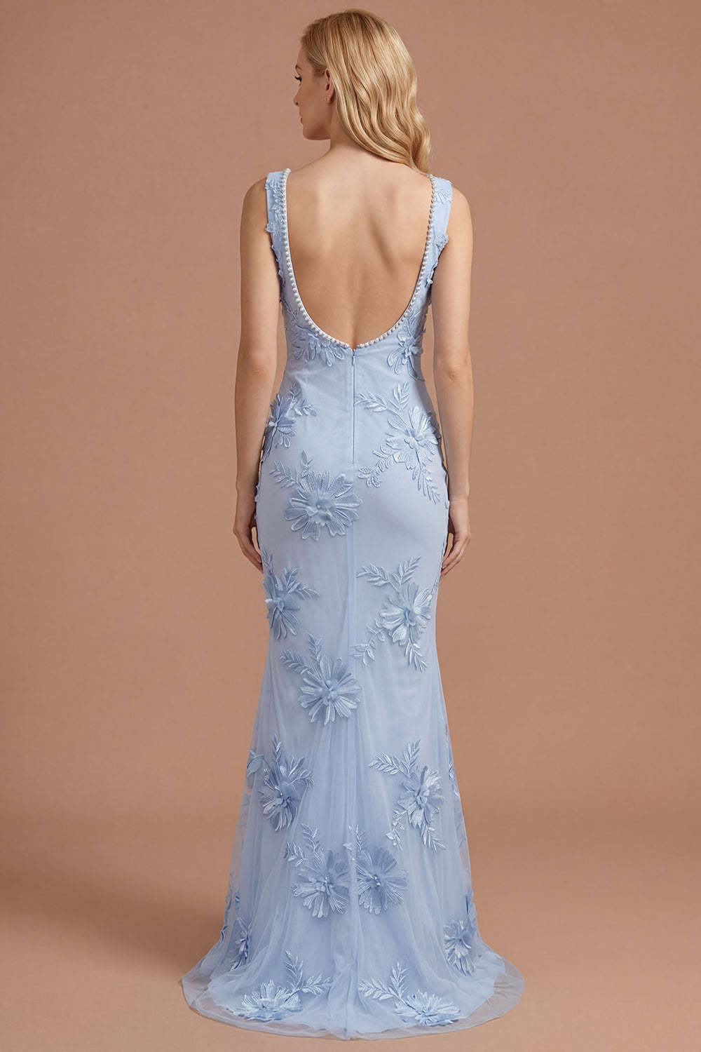 Yellow Beaded Floral Mermaid Appliqued Long Prom Dress