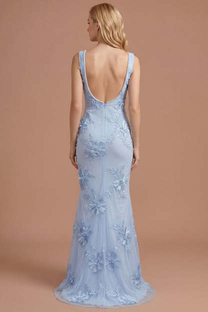 Yellow Beaded Floral Mermaid Appliqued Long Prom Dress