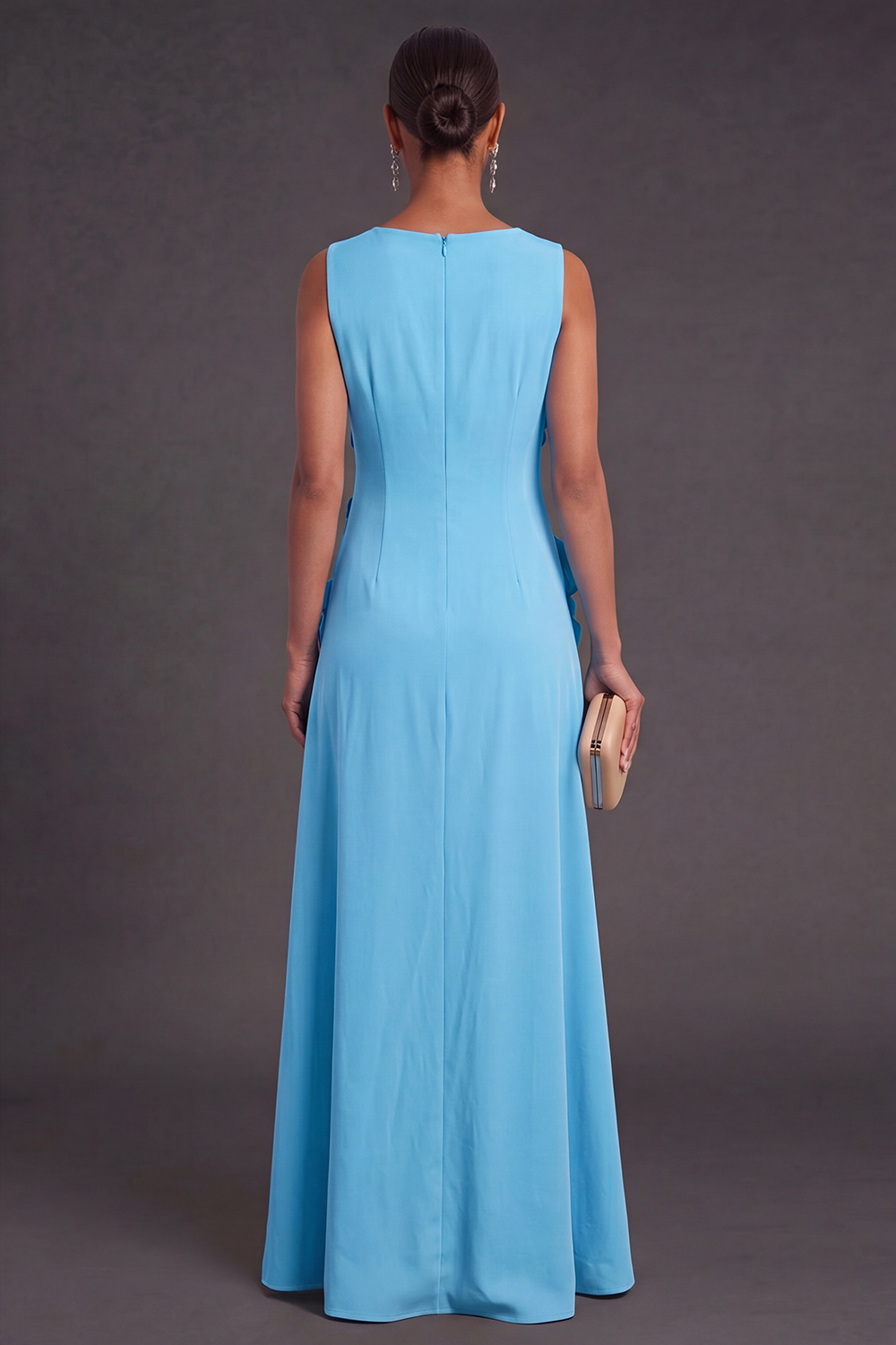 Hot Pink Floral Boat Neck A Line Long Formal Dress