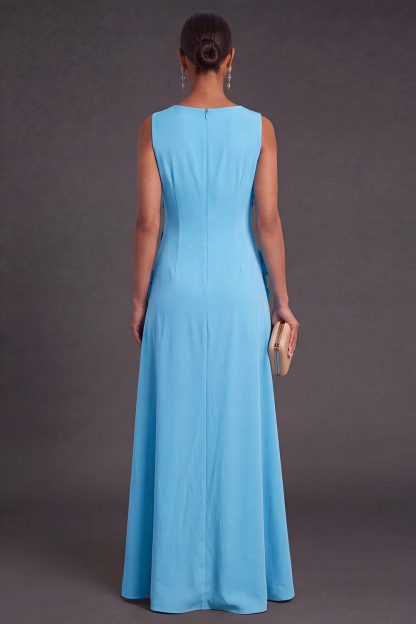 Hot Pink Floral Boat Neck A Line Long Formal Dress