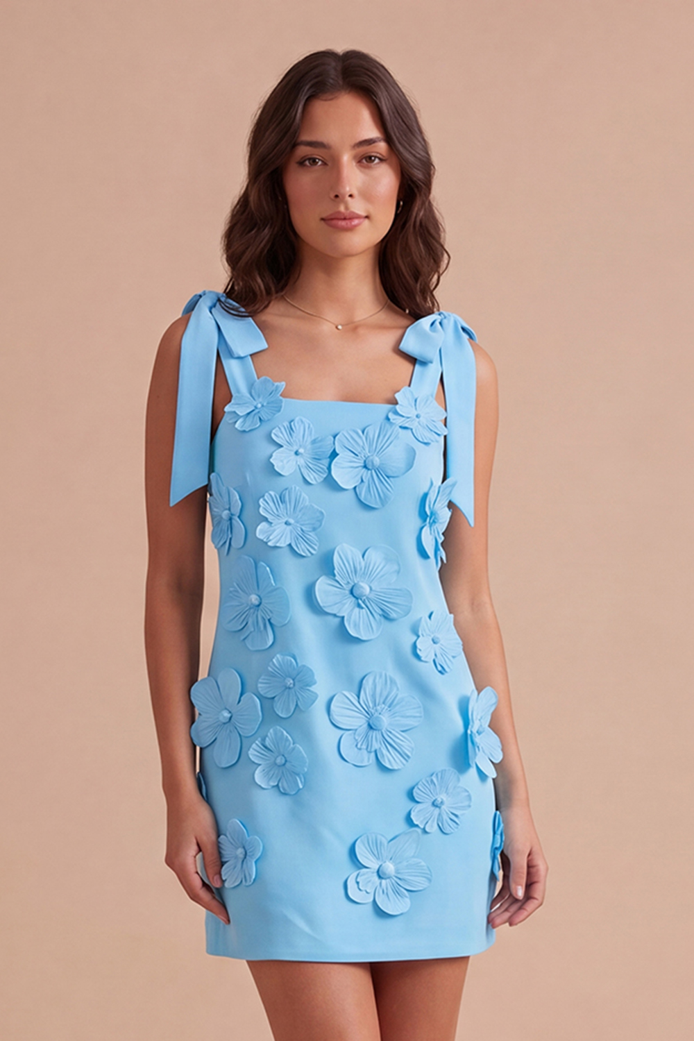 Pink Floral Bodycon Square Neck Short Homecoming Dress with Bows