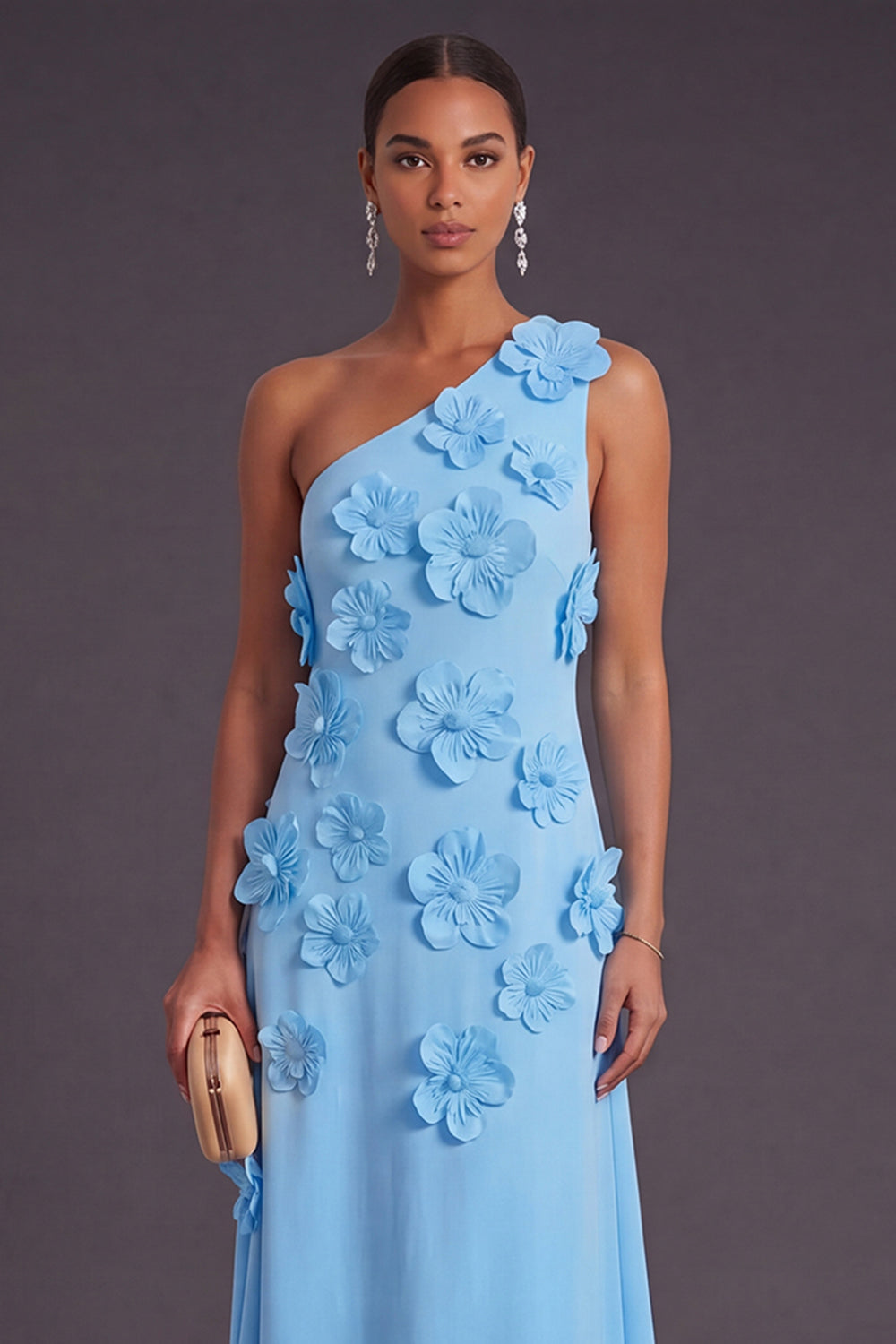 Yellow Floral One Shoulder Sheath Long Formal Dress