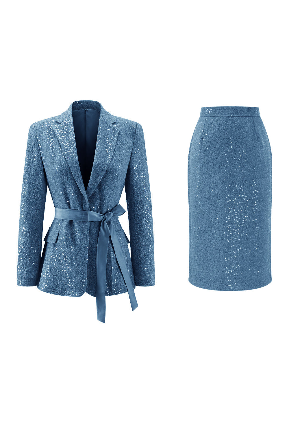 Leely Women Sparkly Pink Midi Pencil Prom Suits with Sash 2 Piece Sequin Notched Lapel Party Tuxedo