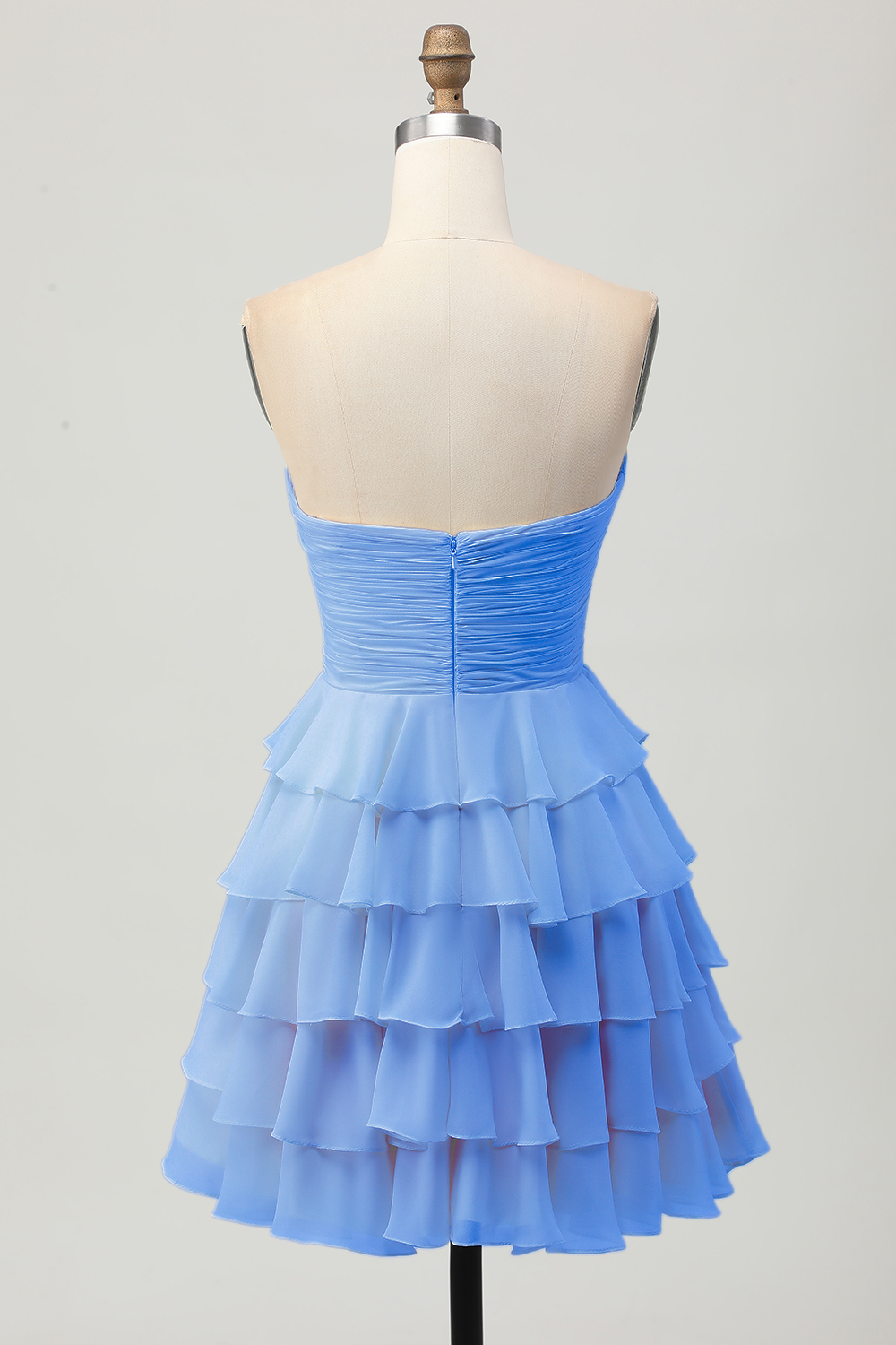 Short Light Yellow Sweetheart Ruffled A Line Tiered Homecoming Dress with Bow