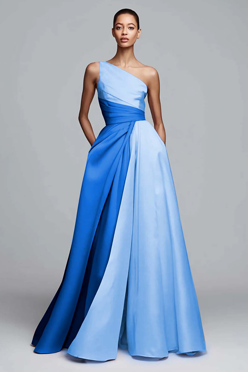 Pink Satin One Shoulder A Line Maxi Formal Dress