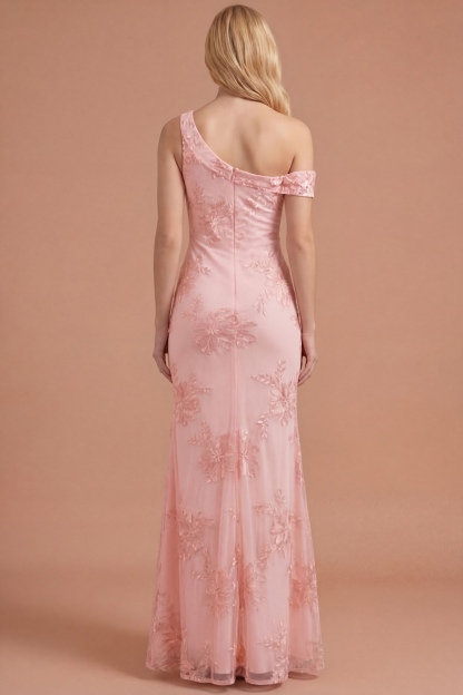 Yellow Mermaid Floral One Shoulder Long Formal Dress with Slit