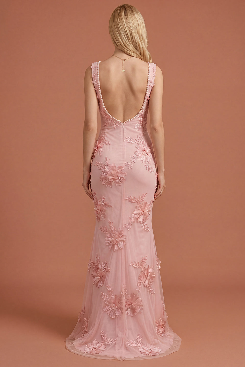 Yellow Beaded Floral Mermaid Appliqued Long Prom Dress