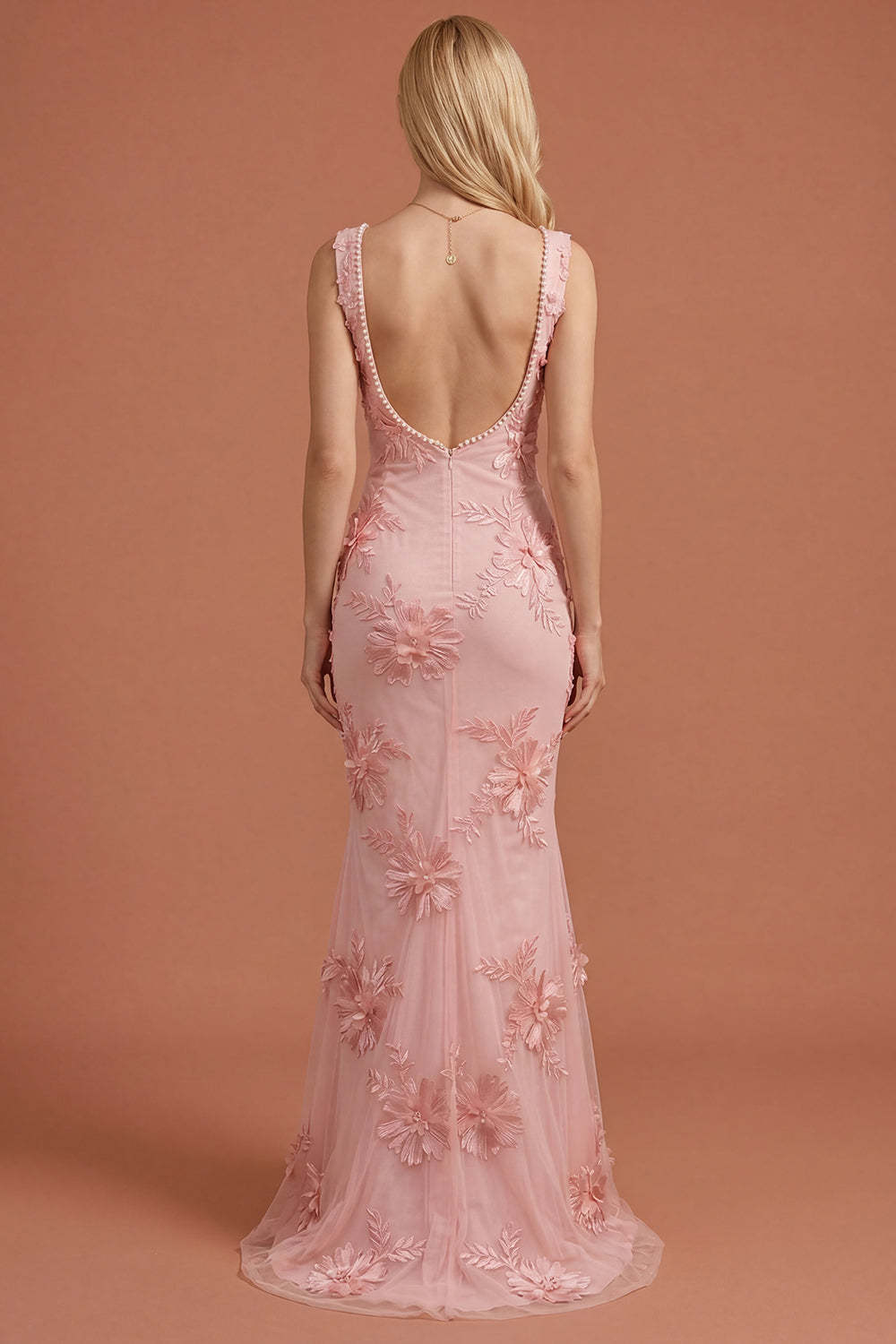 Yellow Beaded Floral Mermaid Appliqued Long Prom Dress