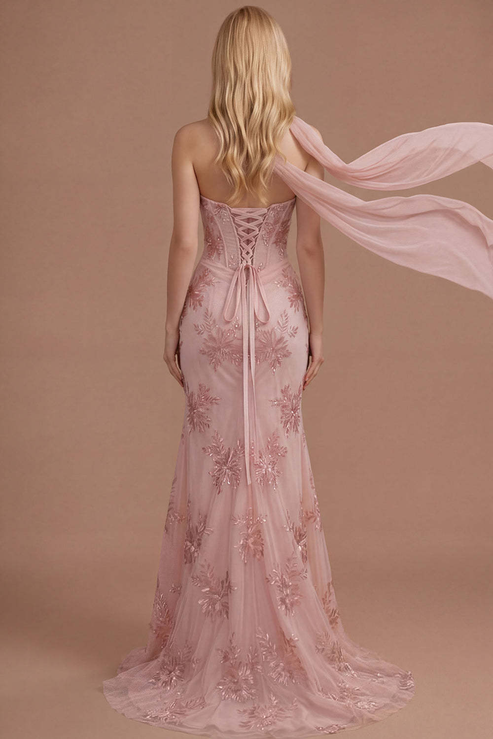 Yellow Floral Embroidered Mermaid Corset Long Prom Dress with Slit